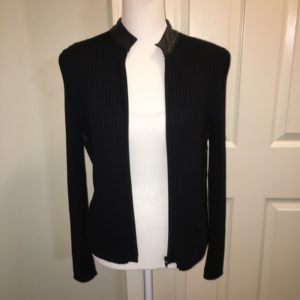 Vintage CLIO Genuine Leather/Ribbed Sweater Full Zip Jacket - Picture 11 of 12